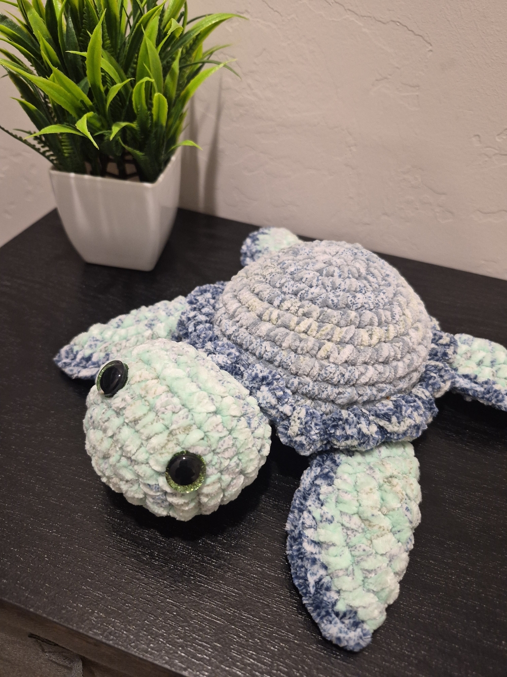 Plush Crochet Sea Turtle Plush Toy - Mint and Navy